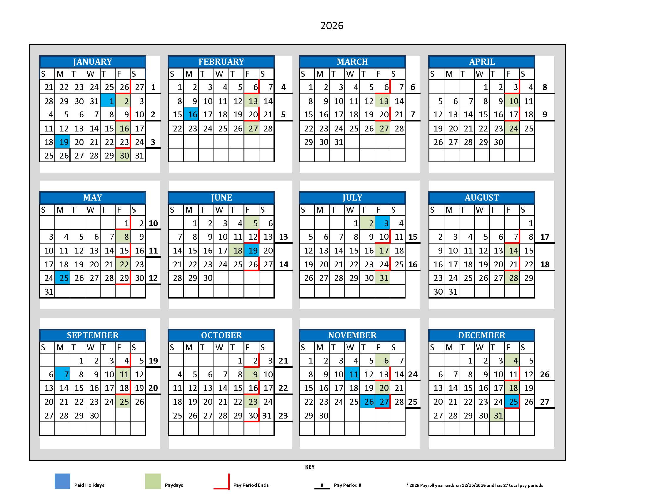 2026 Payroll Calendar